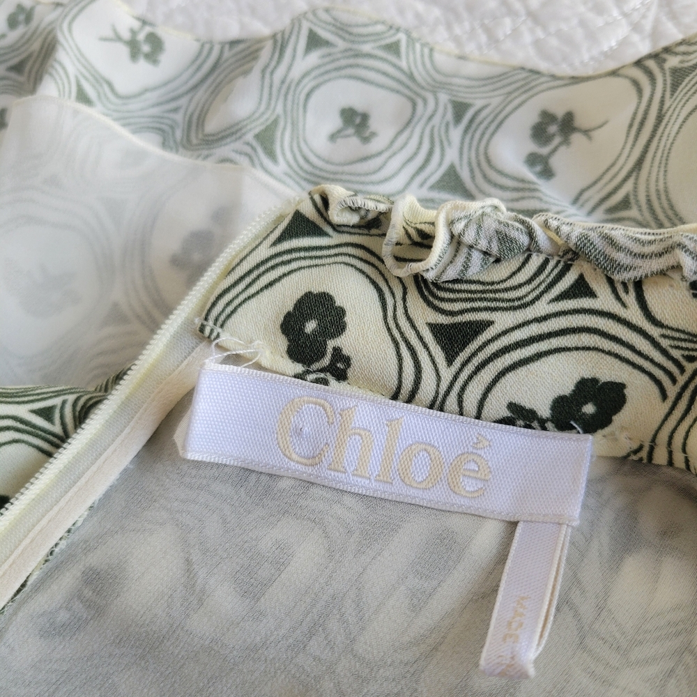 Chloe Pintucked Crepe Psychedelic Flower Print Shift Dress Size 42 - Picture 11 of 13
